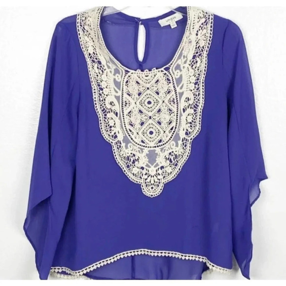 UMGEE Women's Sheer Purple & Cream Lace Top Blouse Size Medium - Picture 1 of 10